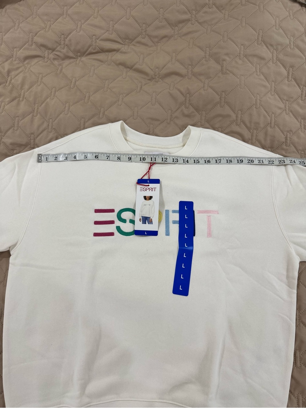 Esprit Cream Sweatshirt with Multi-Color Embroidered Logo - Picture 4 of 6